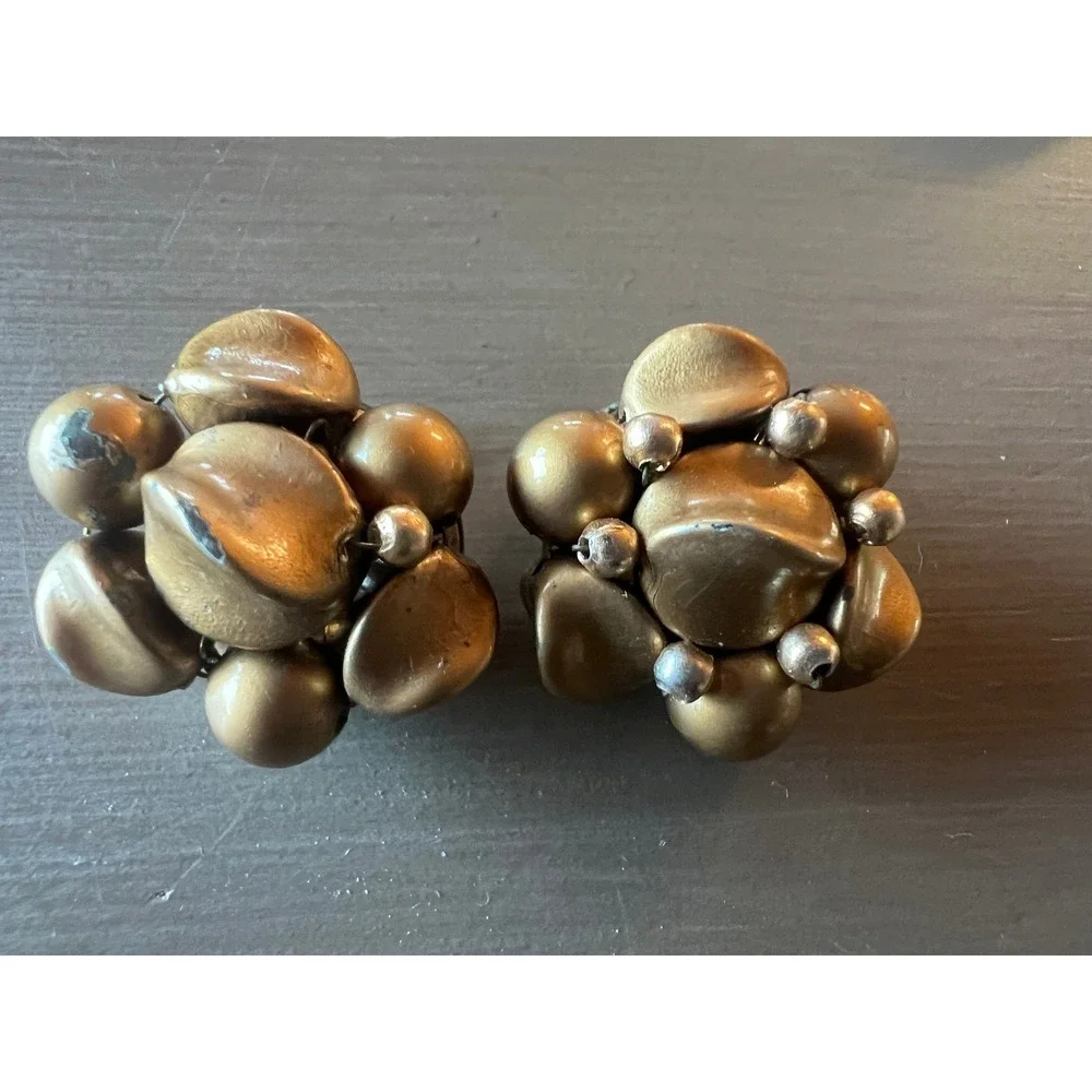 Vintage Cluster Clip-On Earrings 3 Pair Set Black Gold Cream West Germany Japan